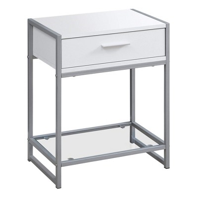 Monarch Specialties Accent Table, Side, End, Nightstand, Lamp, Storage Drawer, Living Room, Bedroom, White Laminate, Grey Metal, Contemporary, Modern
