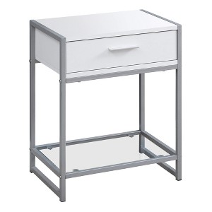 Monarch Specialties Accent Table, Side, End, Nightstand, Lamp, Storage Drawer, Living Room, Bedroom, White Laminate, Grey Metal, Contemporary, Modern - 1 of 4