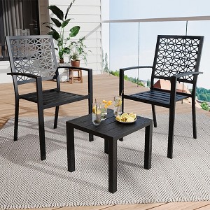 3-Piece Outdoor Bistro Set with 2 Stackable Chairs & 1 Square Table - Patio Furniture for Balcony, Porch, Garden - 1 of 4