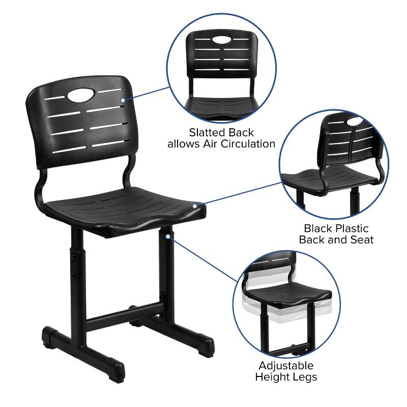 Flash Furniture Adjustable Height Black Student Chair with Black Pedestal Frame, 6 of 14