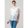 Slickblue White See-Thru Organza Blouse, Mini Button Down Top with Puff Sleeves and Waist Tie Detail, Size S-L - 2 of 4