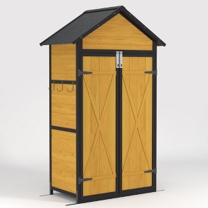 Gulches 69" Outdoor Storage Cabinet ,Wood Storage Shed w/ Waterproof Roof ,Lockable Doors, Removable Shelves, Garden Tool Shed for Yard ,Patio - 1 of 4