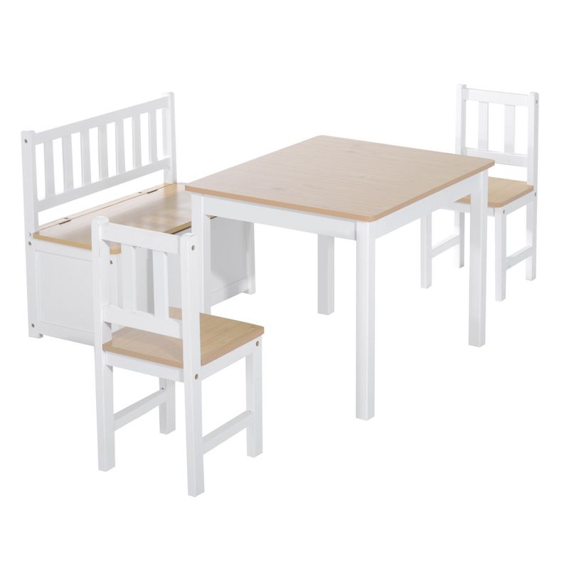 Qaba 4-Piece Kids Table Set with 2 Wooden Chairs, 1 Storage Bench, and Interesting Modern Design, 5 of 8