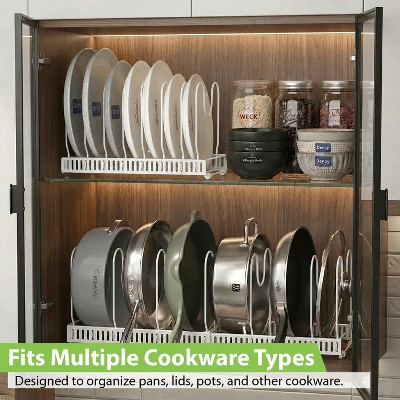 Garnen Pots and Pans Organizer Under Cabinet Kitchen Organizer, Expandable 11.8"-22.8" Adjustable Pan Rack Pot Lid Organizer Kitchen Storage, White — фото 3