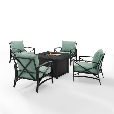 Kaplan 5pc Outdoor Conversation Set with Dante Fire Table & 4 Arm Chairs - Mist - Crosley