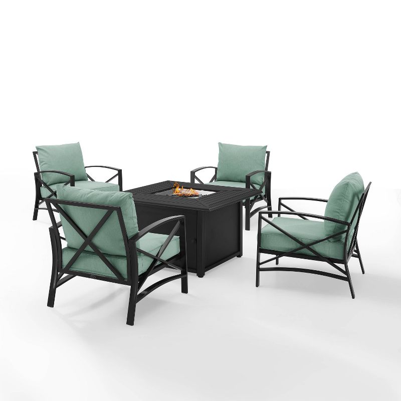 Crosley 5pc Kaplan Outdoor Patio Conversation Set with Dante Fire Table & 4 Arm Chairs, 1 of 16