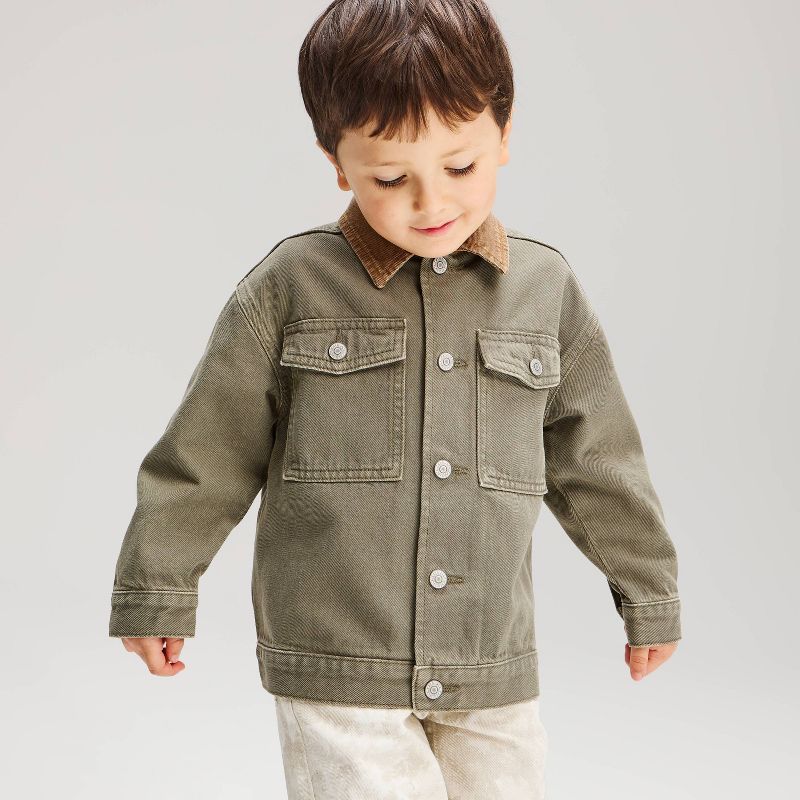 Toddler Boys' Contrast Collar Denim Jacket - Cat & Jack™ Light Green 12M