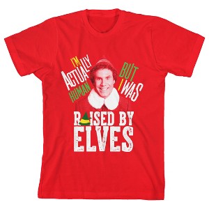 Elf Movie I'm Actually Human But I Was Raised By Elves Youth Red Graphic Tee - 1 of 3