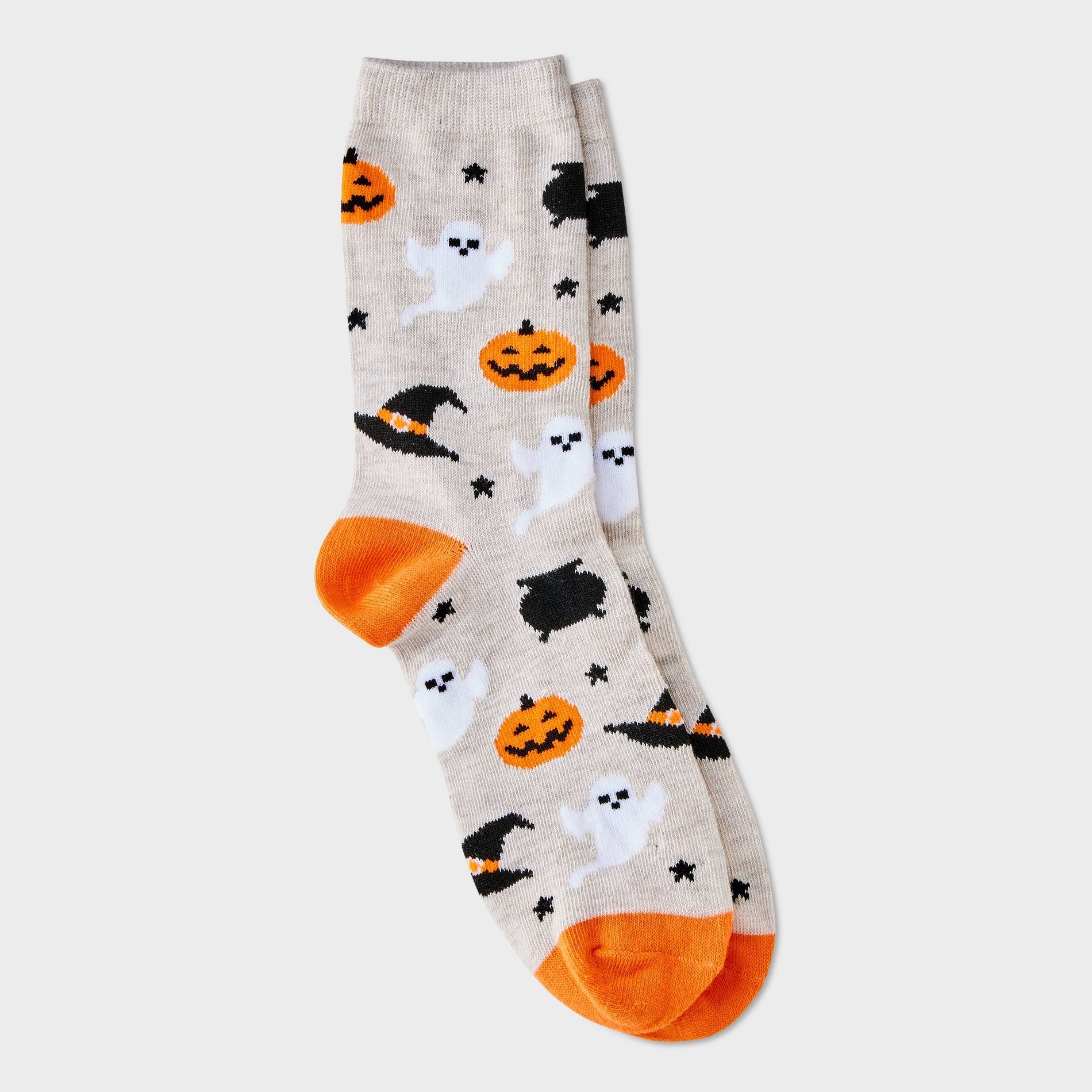 Women's Halloween Icons Crew Socks - Hyde and EEK! Boutique™ Oatmeal Heather/Orange/Black 4 - 10