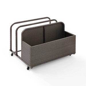 Palm Harbor Outdoor Wicker Pool Storage Caddy - Weathered Gray - Crosley: UV-Resistant Patio Bin with Swivel Casters - 1 of 4