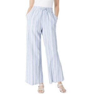Roaman's Women's Plus Size Linen Wide-Leg Pant - 1 of 4