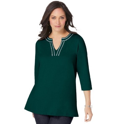 Jessica London Women's Plus Size Notch Neck Tunic, S - Emerald Green ...