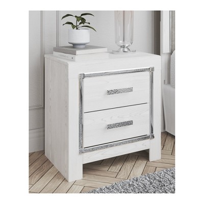 White Transitional 2-Drawer Nightstand with Chrome Accents