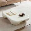 Sapphtopaz Modern Square Coffee Table with Faux Travertine Textured Curved Smooth Coffee Bar with Circular Base End Table for Living Room,Office - 2 of 4