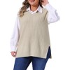 Women's Plus Size Ribbed Knit Split Hem V Neck Sleeveless Casual Loose Sweater Vest - Agnes Orinda - 2 of 4