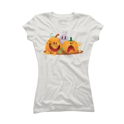 Junior's Design By Humans Halloween Cartoon Pumpkins And Ghost By VectorVillain T-Shirt