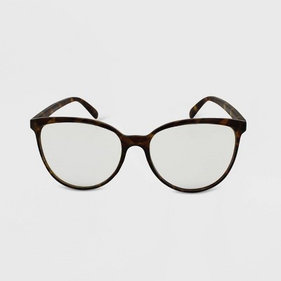 Women's Oversized Tortoise Print Retro Blue Light Filtering Cat Eye Glasses - Wild Fable™ Brown