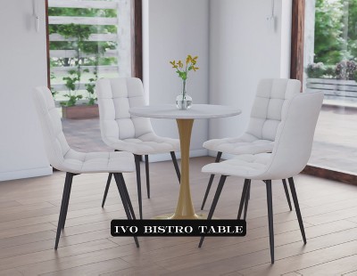 Contemporary Round Marble & Wood Bistro Dining Table