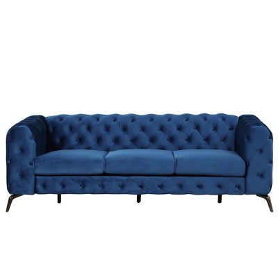 NicBex 85.5 Inch 3 Seater Sofa Couch,Modern Upholstered Velvet Sofa with Button Tufted Back and Sturdy Metal Legs for Living Room,Blue