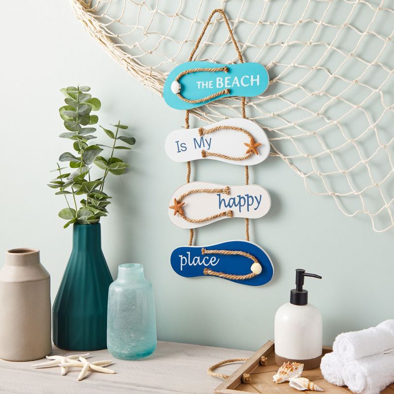 Juvale Wooden Beach Wall Hanging Decor Sign, Flip Flop Beachy Decorations for Home and Bathroom Decor, The Beach is My Happy Place, 8.7 x 20.9 In, 2 of 10