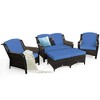 Costway 5PCS Patio Rattan Furniture Set Loveseat Sofa Ottoman W/Red\White Cushion - 2 of 4