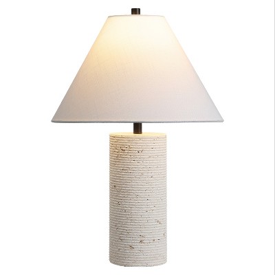 JONATHAN Y Kelsey Modern Minimalist Travertine Column LED Table Lamp