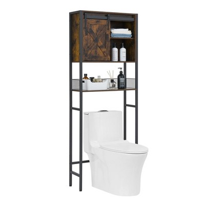 Rustic Brown Wood Over-the-Toilet Storage Cabinet with Sliding Door