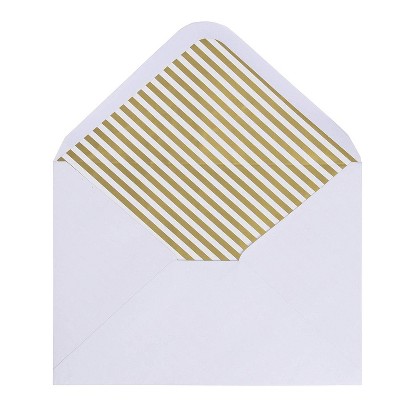 Sustainable Greetings 50-Pack White with Gold Stripes A7 Envelopes 5 x 7 Gummed Seal V-Flap for Invitation Greeting Card