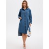 INSPIRE CHIC Women's Denim Button Down Curved Hem Fall Long Sleeve Midi Jean Shirt Dress - 3 of 4