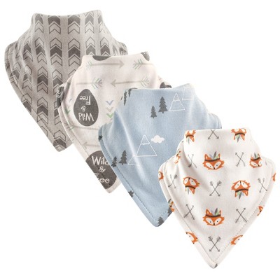  Luvable Friends Baby Boy Cotton Bandana Bibs 4pk, Wild Free, One Size 