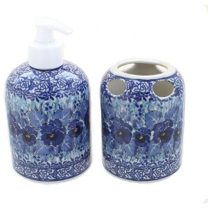 Blue Rose Polish Pottery 573 Ceramika Artystyczna Soap Dispenser & Toothbrush Holder - 1 of 1