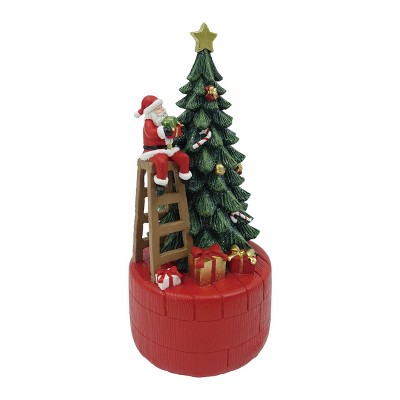 Transpac Resin Santa on Ladder Music Box Decorative Object - Charming Santa Figurine for Christmas Decor - Multicolor Tabletop Decoration - Indoor Use