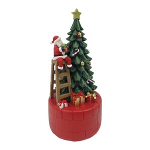 Transpac Resin Santa on Ladder Music Box - Charming Multicolor Christmas Figurine for Indoor Decor and Gift Giving - 1 of 1