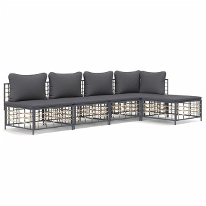 vidaXL 5-Piece Indoor/Outdoor Patio Lounge Set - Flexible Design, Durable Poly Rattan Material, Comfortable Cushioned Seating in Anthracite Dark Gray - 1 of 4