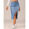 Allegra K Women's Casual High Waisted Front Slit Midi Length Denim Skirt - 3 of 4