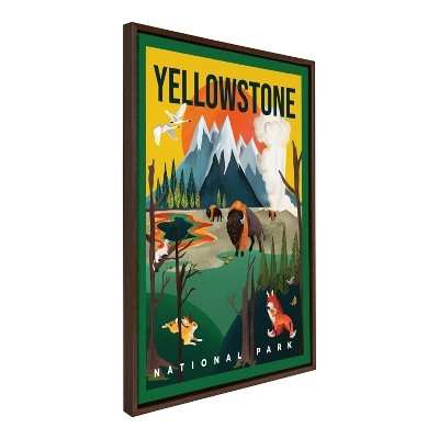 Yellowstone Park Vintage Landscape Canvas Print with Brown Frame