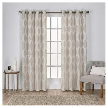 Montrose Ogee Geometric Textured Linen Jacquard Grommet Top Window Curtain Panel Pair - Exclusive Home™