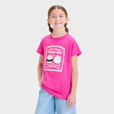 Girls' Sushi Stick Together Squishmallows Short Sleeve Oversized fit Valentine's Day T-Shirt - Pink