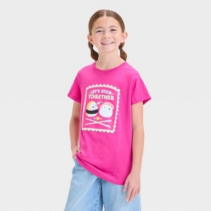 Girls' Sushi Stick Together Squishmallows Short Sleeve Oversized fit Valentine's Day T-Shirt - Pink - 1 of 4