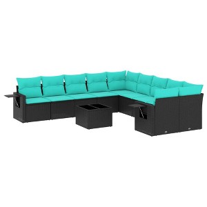 vidaXL 11 Piece Patio Sofa Set with Cushions Black Poly Rattan - 1 of 4
