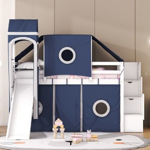 NicBex Twin Size Bunk Bed Roof Shape Loft Bed Pine Bed Frame with Tower, Tent, Storage Stairs, Slide and Guardrail, No Box Spring Required - 1 of 4