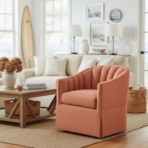 PAGED Swivel Accent Chair Modern Living Room Chairs with Vertical Channel Tufted Back and Metal Swivel Mechanism for Office - 1 of 4