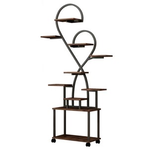 FONTOI 9 Tiered Indoor Plant Shelf, Plant Flower Holder Stand, Tree-Shaped Plant Rack for Home, Patio, Black & Dark Walnut, 10.2"*64.96"*35.43" - 1 of 4