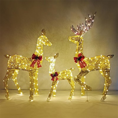 Joiedomi 3 Packs Christmas Decoration Deer Family, 360 LED Lighted Rattan Reindeers Yard Lights, Christmas Outdoor Decorations for Yard Garden Lawn