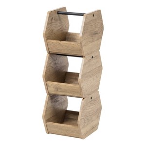 IRIS Stackable Wooden Storage Cube: Oak Decorative Storage Bins, 3 Baskets, 11" System Compatible, Brown, 27.13" Height - 1 of 4