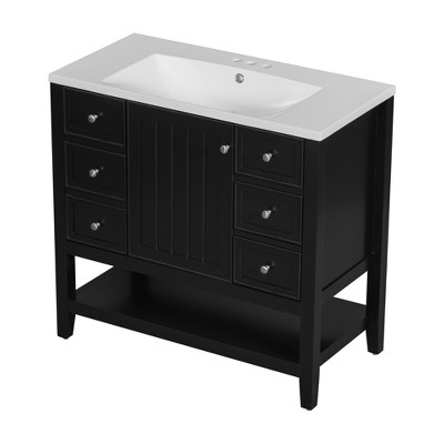Vynxaria 36" Black Bathroom Vanity with Sink and Storage Cabinet