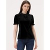 INSPIRE CHIC Women's Short Sleeve Velvet Keyhole Back Ruffle Mock Neck Shirt - 4 of 4
