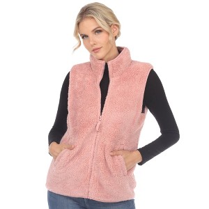 Women's Zip up High Pile Fleece Vest -White Mark - 1 of 4