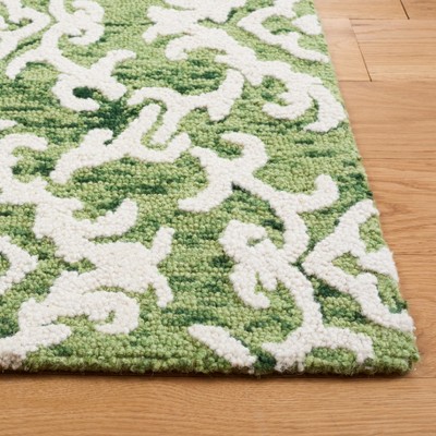 Handmade Green and Ivory Floral Wool Runner Rug, 2'3" x 8'