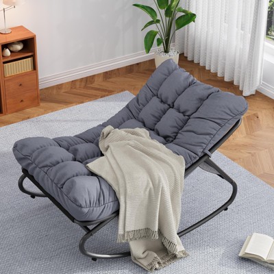 Patio Rocking Chair with Thick Cushion, Comfy Indoor/Outdoor Lounge Rocker for Porch, Garden, Living Room